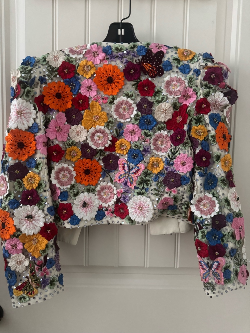 Alice + Olivia Multicolor Floral Embroidered Cropped Jacket - Picture 3 of 5